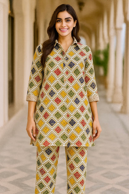 Ivory Mosaic Cotton Co-ord Set