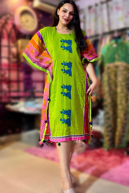 Meher Royal Elephant Cotton Kaftan Dress