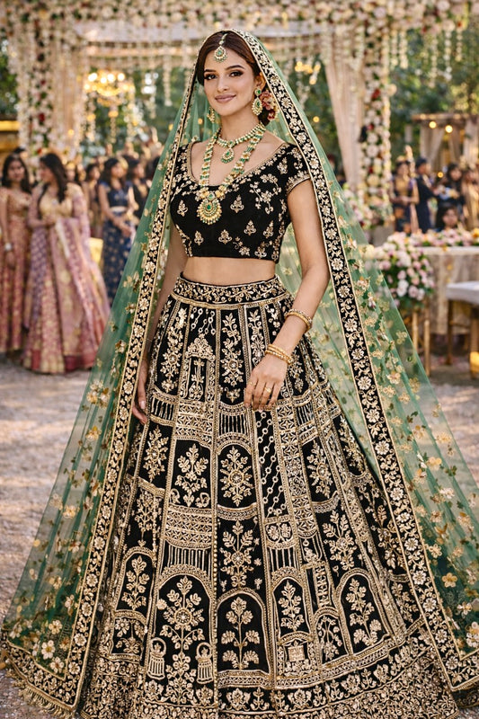 Emerald Noir Heritage Bridal Lehenga Set