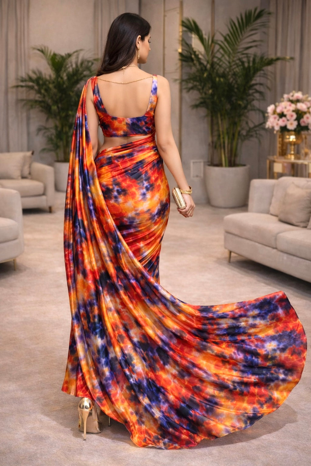 Phoenix Flame Luxe Satin Saree