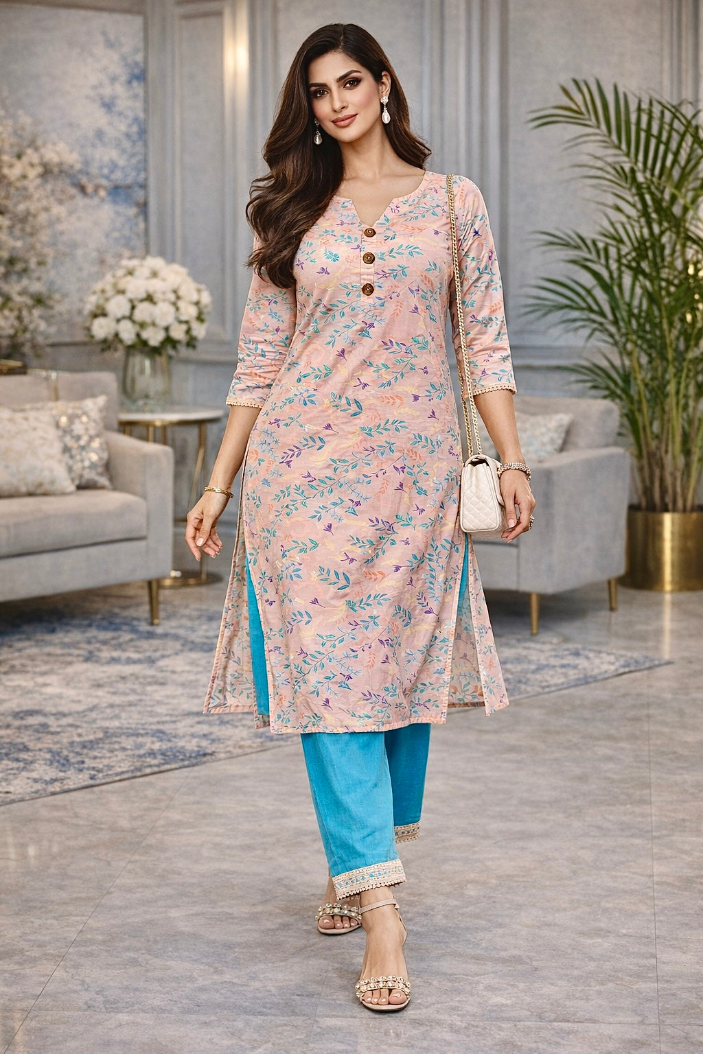 Serene Petals Cotton Kurta Set