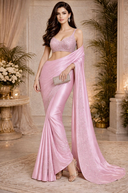 Pastel Glow Swarovski Satin Saree
