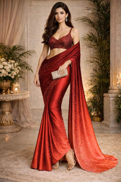 Bloody Swarovski Satin Saree