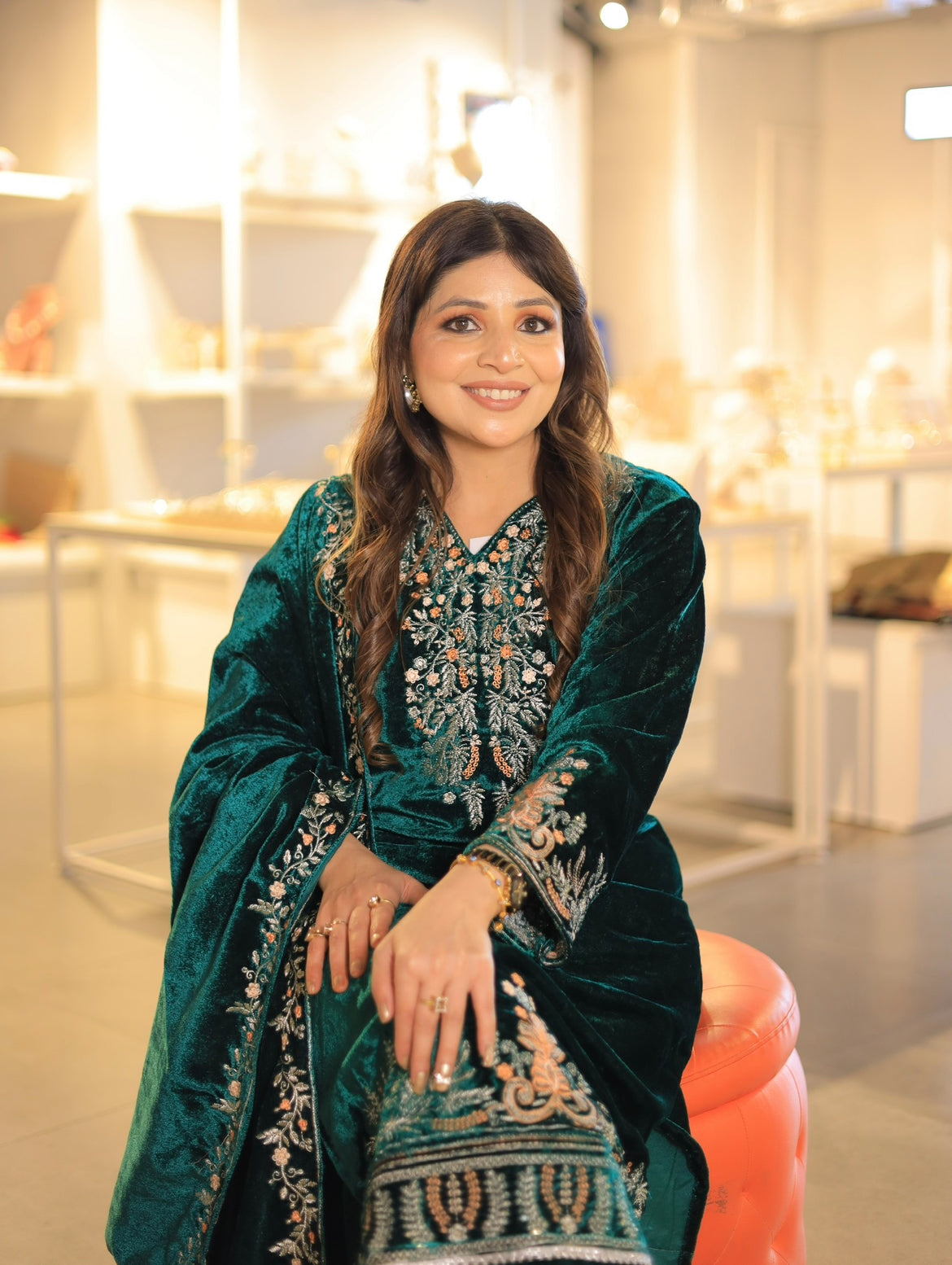 Mahira Regal Emerald Velvet Set