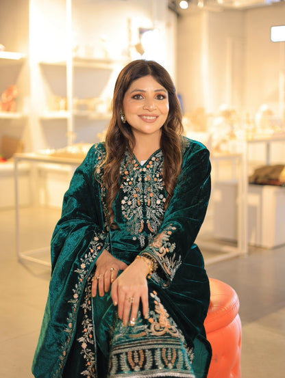 Mahira Regal Emerald Velvet Set