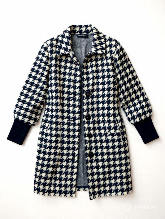 Classic Houndstooth Longline Winter Coat