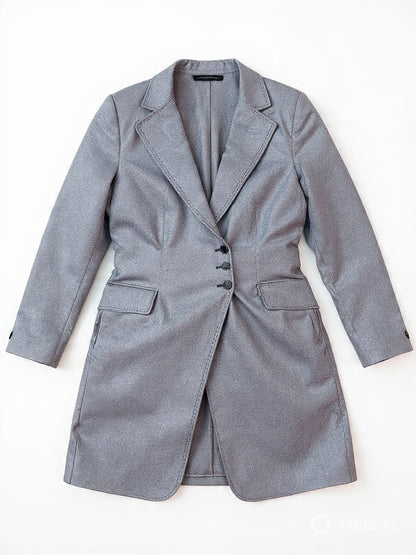Grey Asymmetrical Button Winter Coat