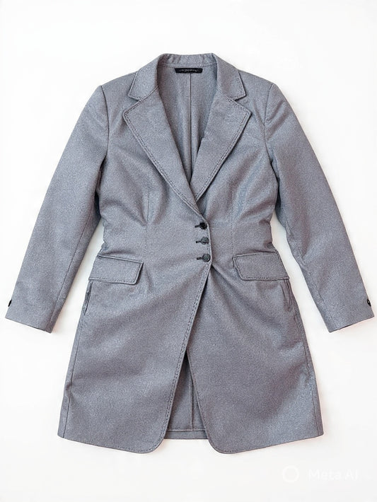Grey Asymmetrical Button Winter Coat