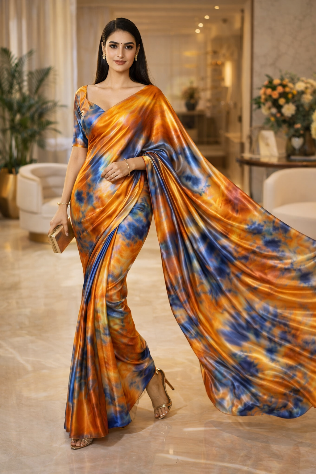 Sunfire Sapphire Luxe Satin Saree