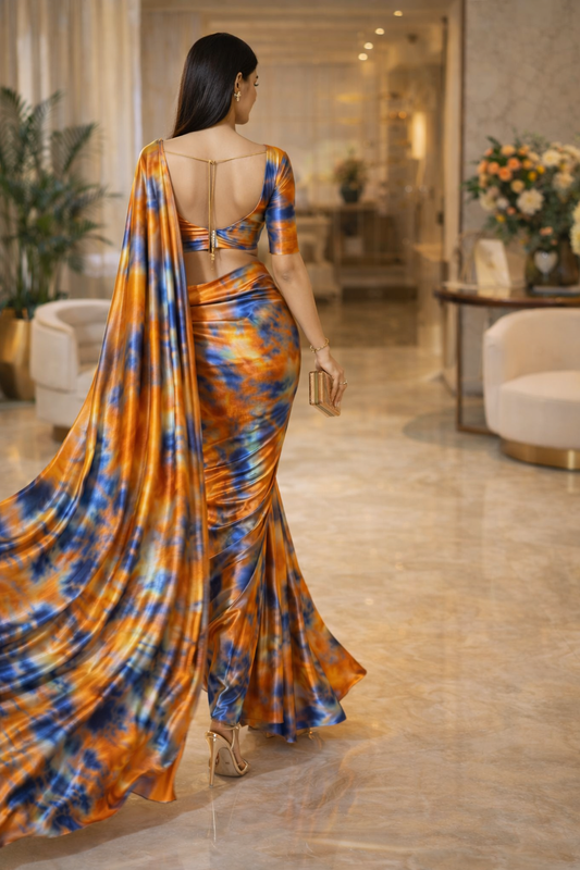 Sunfire Sapphire Luxe Satin Saree