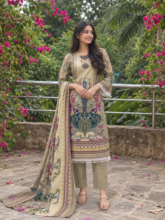 Noor Sand Bloom | Lawn Cotton Embroidered Pakistani Suit Set