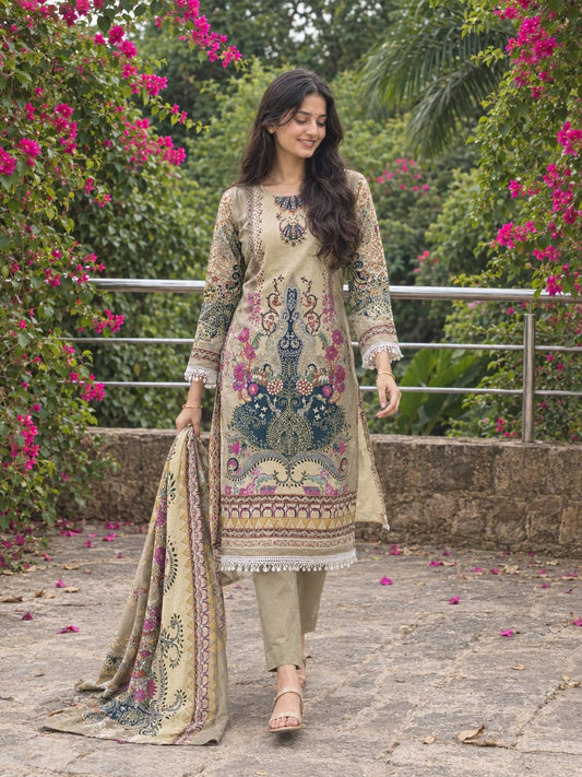 Noor Sand Bloom | Lawn Cotton Embroidered Pakistani Suit Set