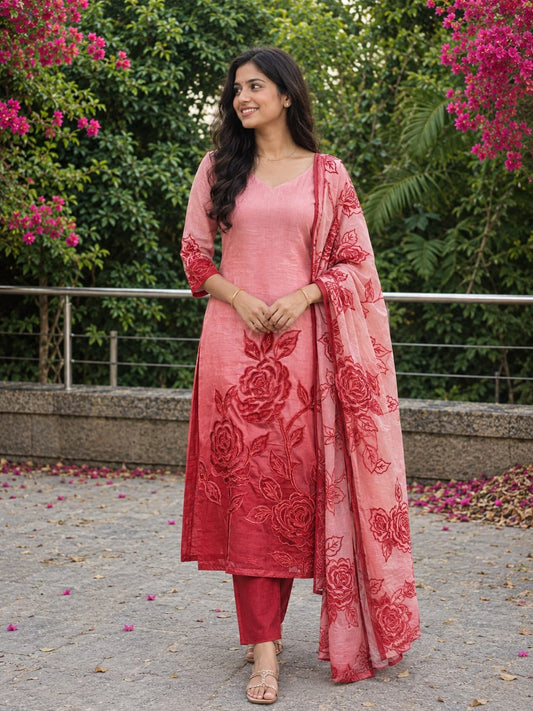 Rose Aangan Cutwork Mulmul Suit Set