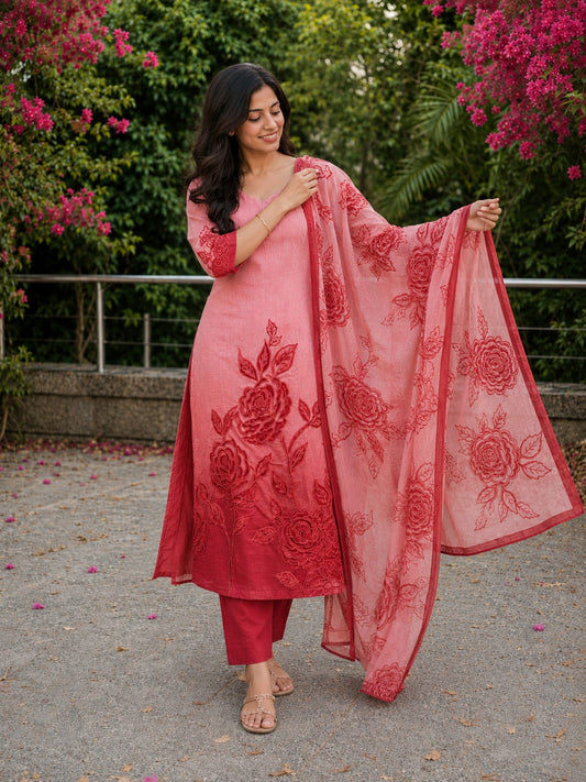 Rose Aangan Cutwork Mulmul Suit Set
