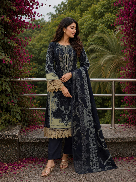 Naira Midnight Bloom | Lawn Cotton Pakistani Suit Set