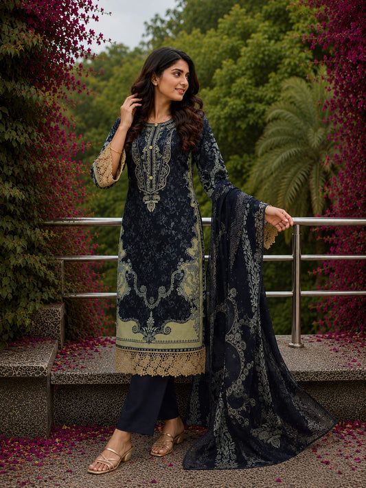 Naira Midnight Bloom | Lawn Cotton Pakistani Suit Set