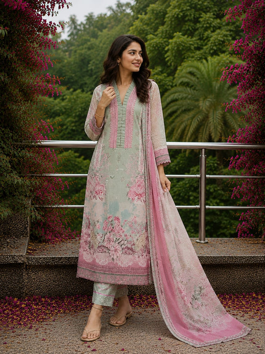 Gulnaar Mist | Lawn Cotton Pakistani Suit Set