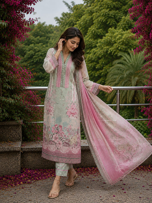 Gulnaar Mist | Lawn Cotton Pakistani Suit Set