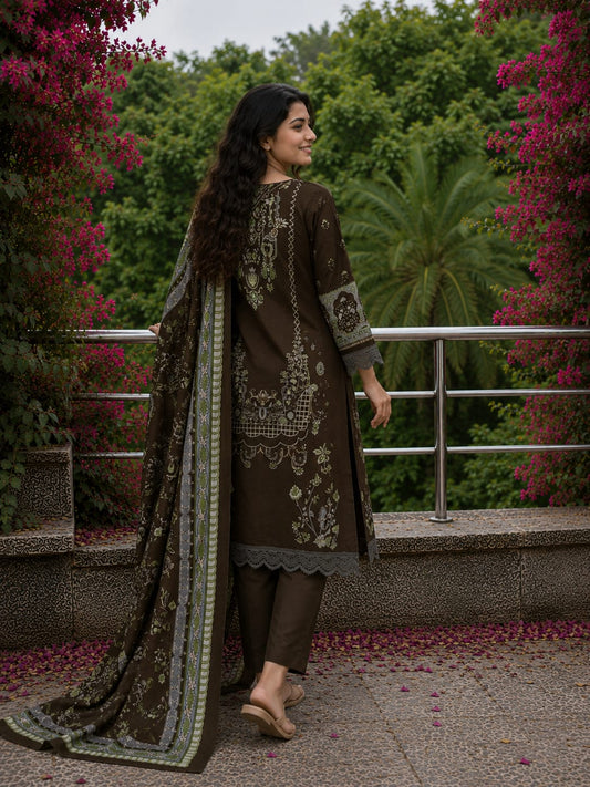Mocha Majesty | Lawn Cotton Pakistani Suit Set