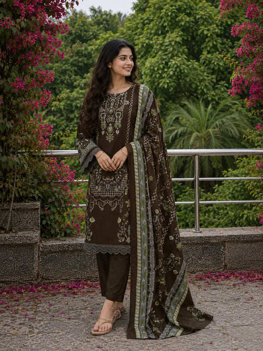 Mocha Majesty | Lawn Cotton Pakistani Suit Set