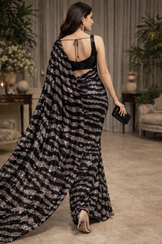 Midnight Mirage Sequin Saree