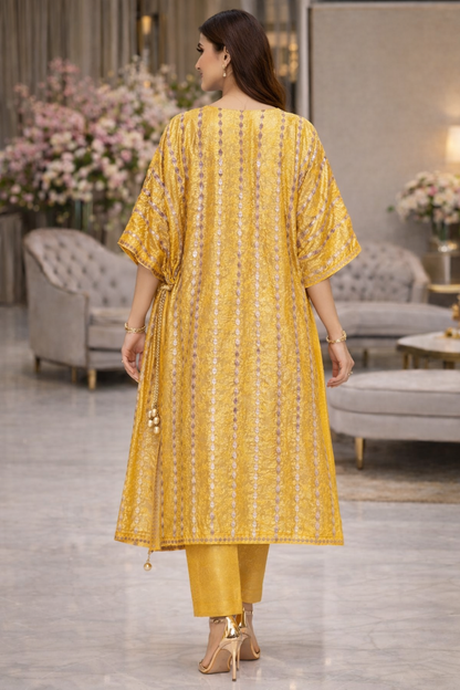Zarmina Sequin Striped Organza Kaftan Set