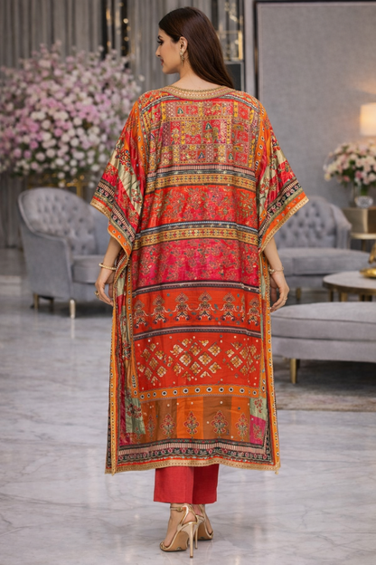 Noorani Multicolor Mosaic Crepe Kaftan Set