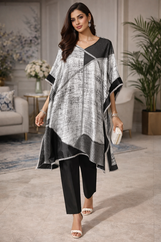 Monochrome Muse Satin Kaftan Top