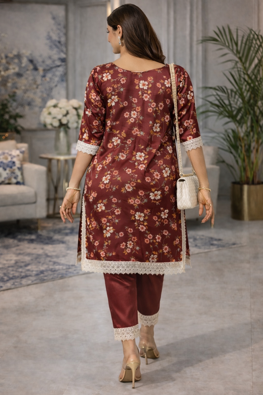 Crimson Lace Cotton Rayon Co-ord Set