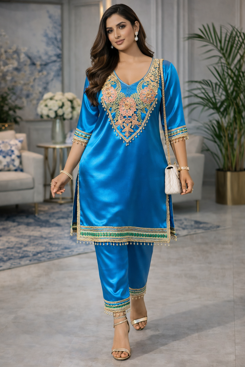Your Majesty Embroidered Satin Co-ord Set
