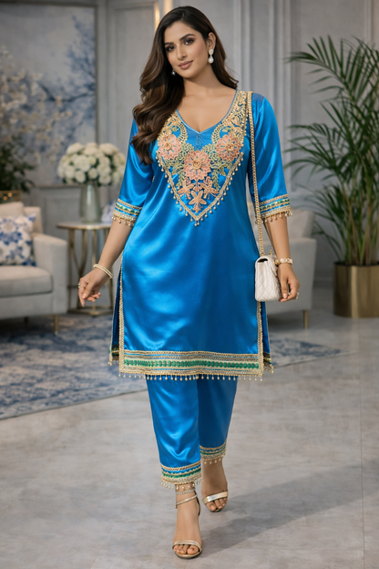 Your Majesty Embroidered Satin Co-ord Set