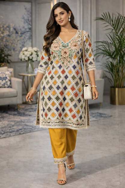 Ivory Mosaic Kurta Set