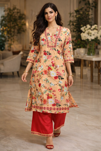 Pink Blossom Cotton Kurta Set