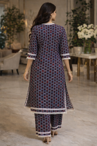 Indigo Bloom Cotton Kurta Set