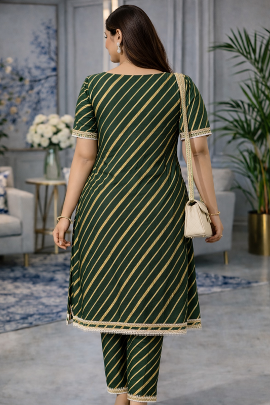 Emerald Stripe Khadi Print Kurta Set