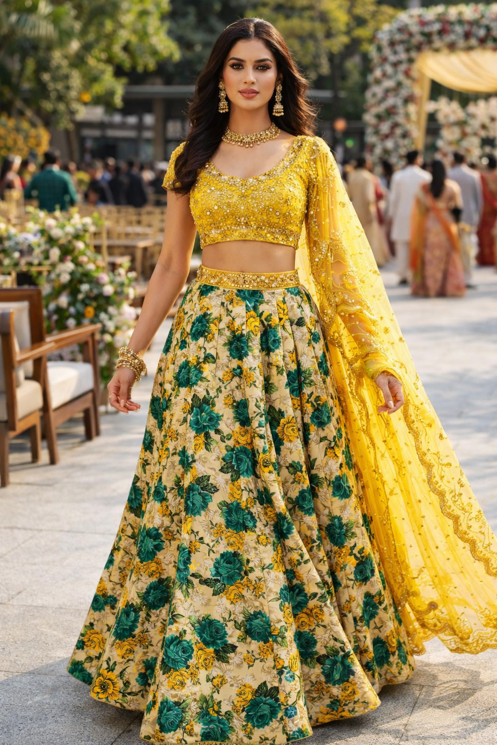 Panna Phool Green Floral Lehenga Set