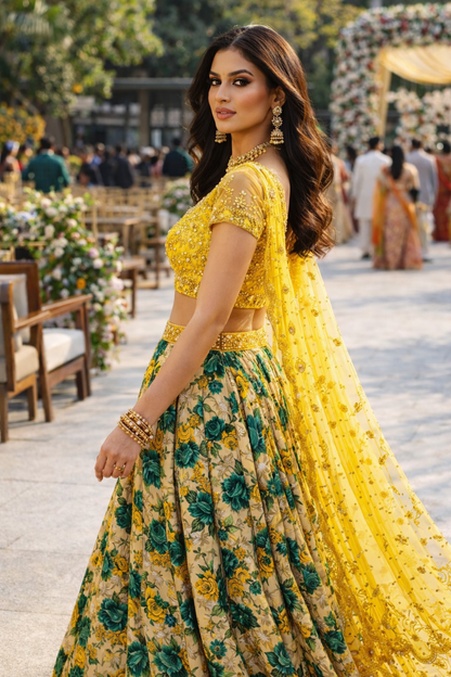 Panna Phool Green Floral Lehenga Set