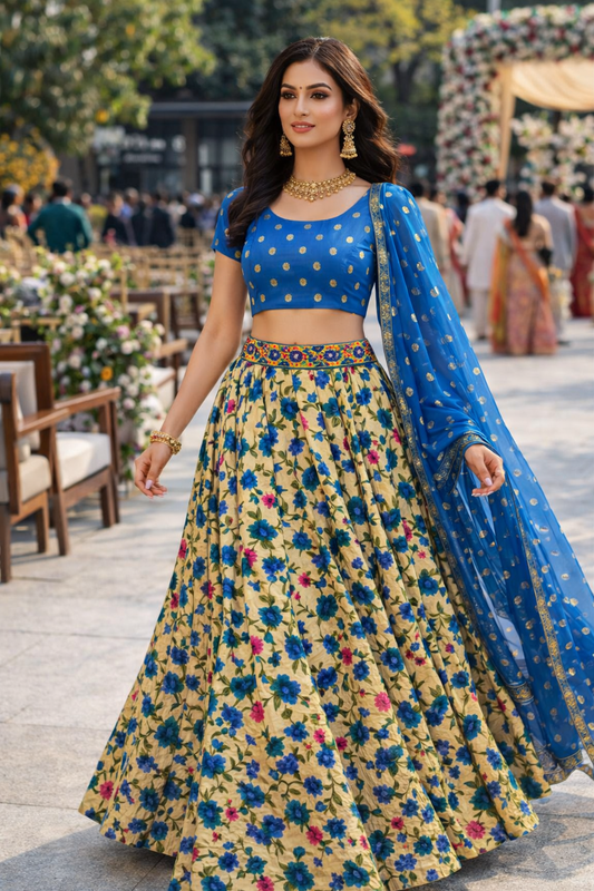Neelkamal Blue Floral Lehenga Set