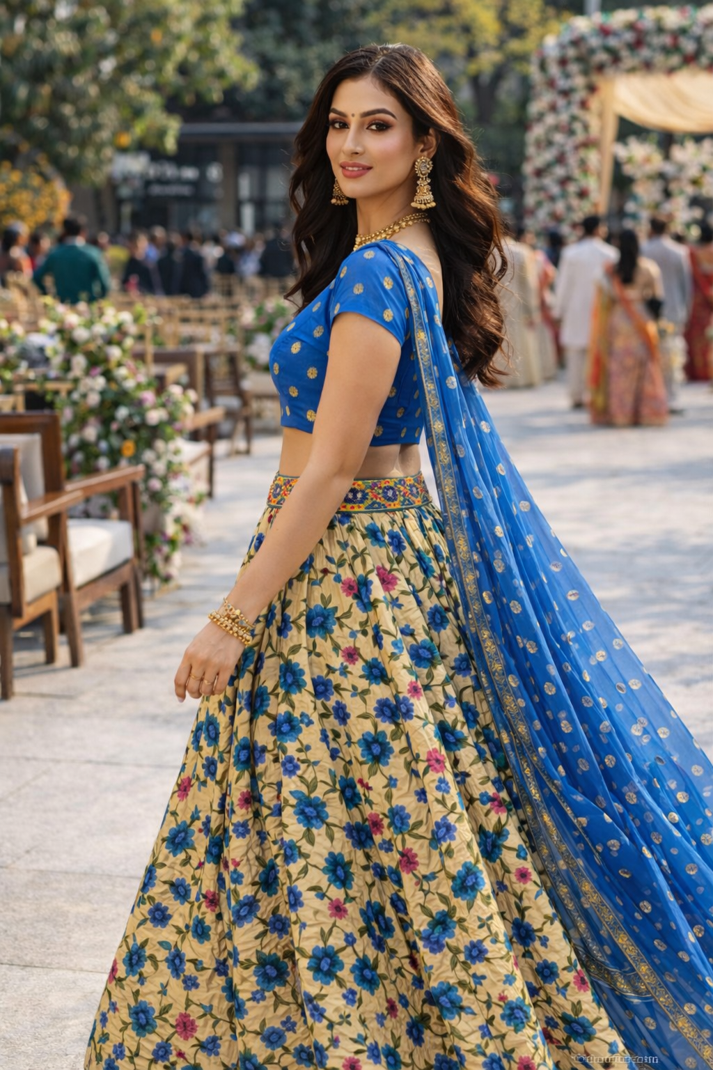 Neelkamal Blue Floral Lehenga Set