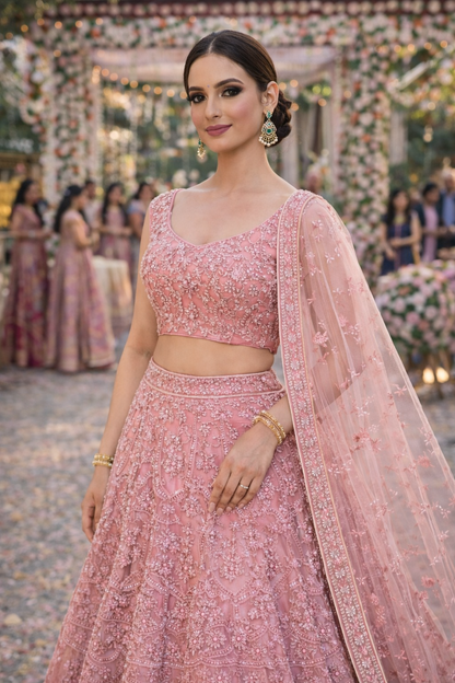 Blush Rose Embroidered Lehenga Set