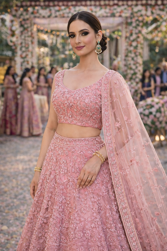 Blush Rose Embroidered Lehenga Set