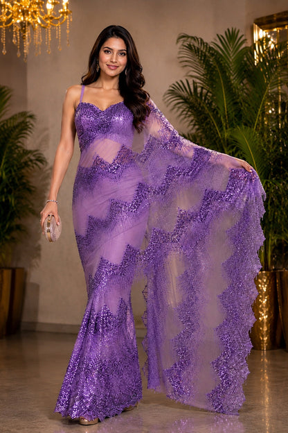 Amethyst Glow Luxe Net Saree