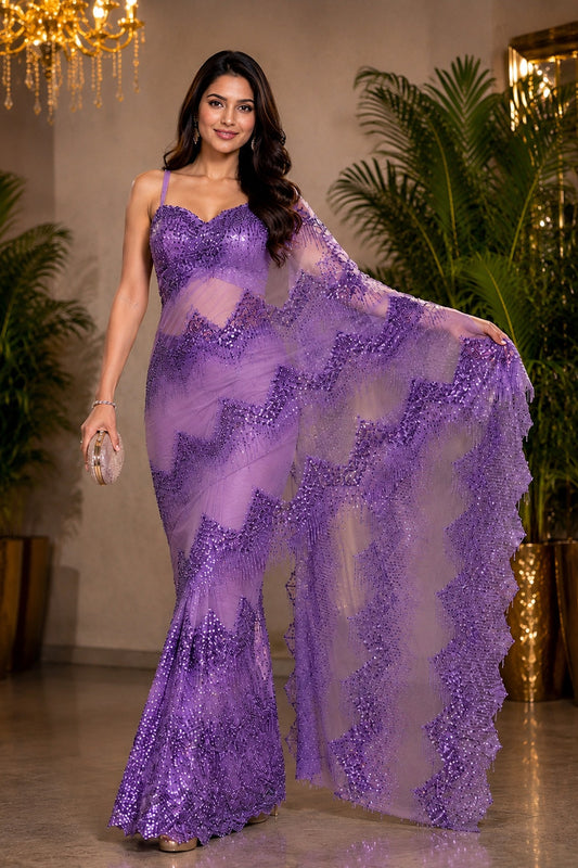 Amethyst Glow Luxe Net Saree
