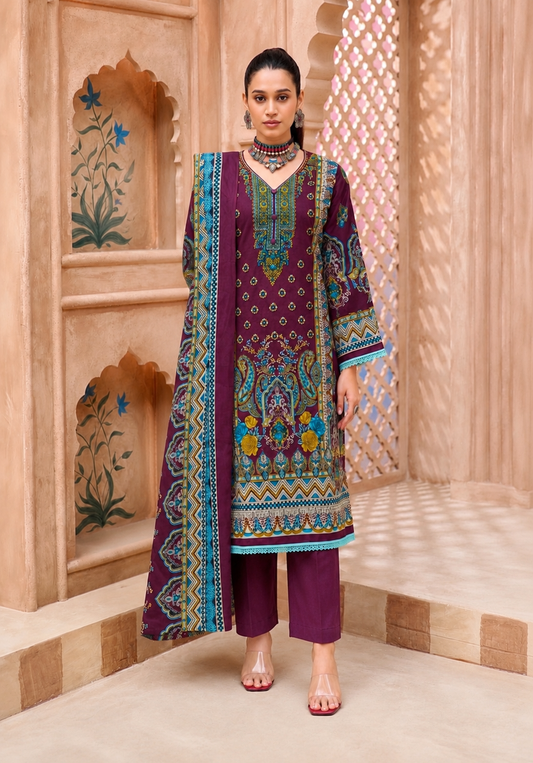 Mahira Plum Garden | Lawn Cotton Pakistani Suit Set