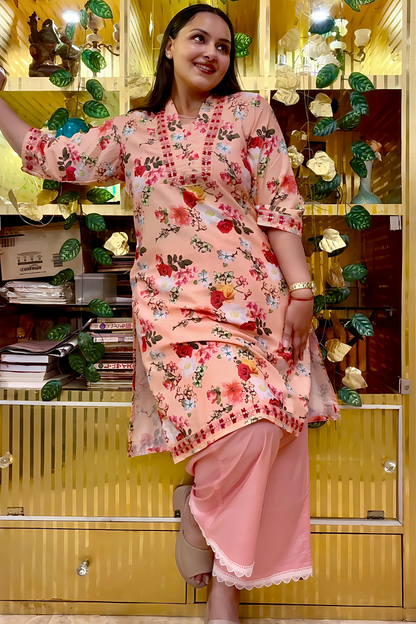 Pink Blossom Cotton Kurta Set