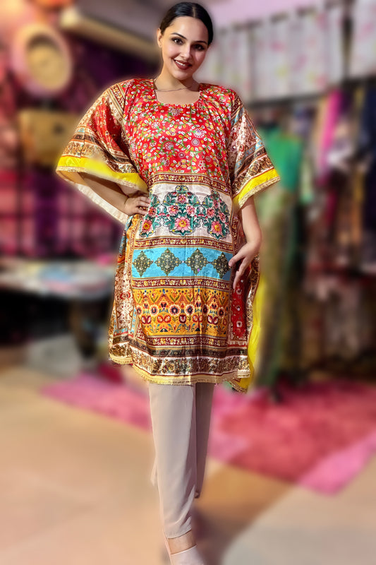 Noorani Multicolor Mosaic Crepe Kaftan