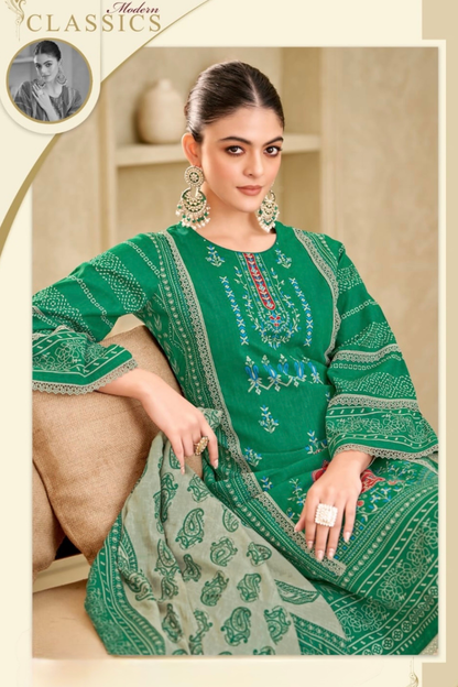 Mehrunisa Emerald Charm Unstitched Pakistani Suit Set