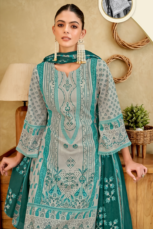 Ameera Teal Grace Unstitched Pakistani Suit Set