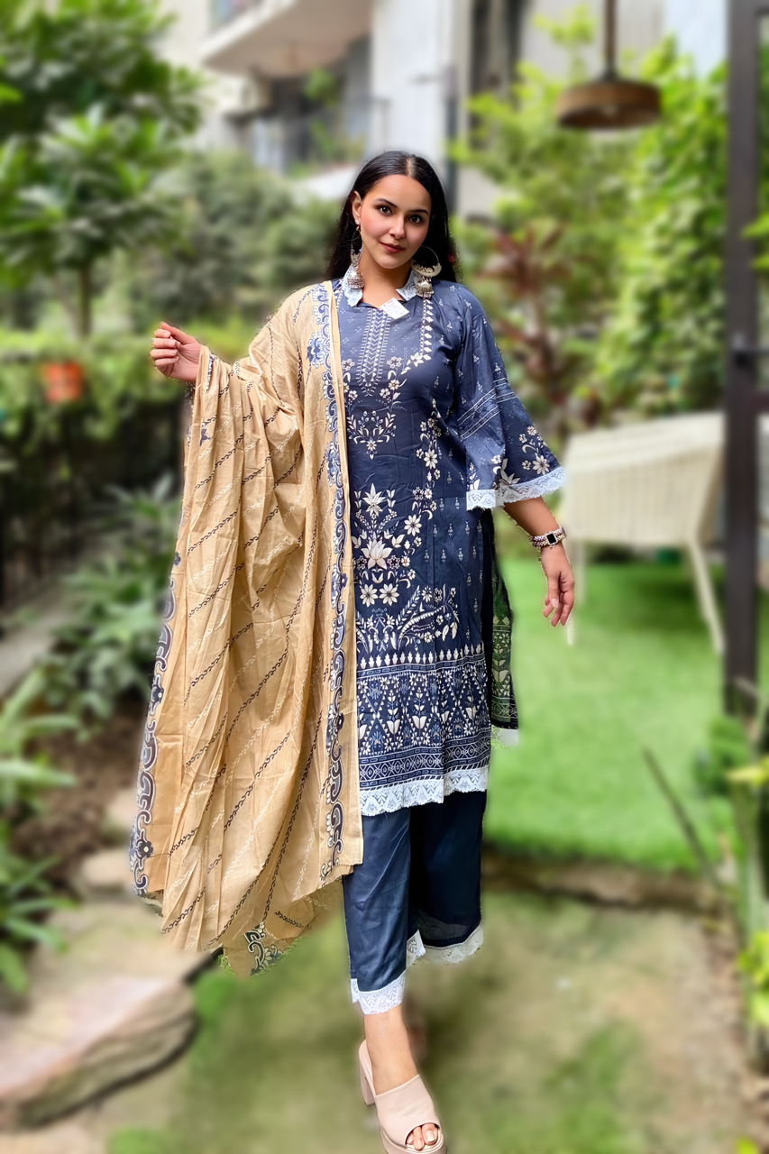 Amani Midnight Bloom | Lawn Cotton Pakistani Suit Set