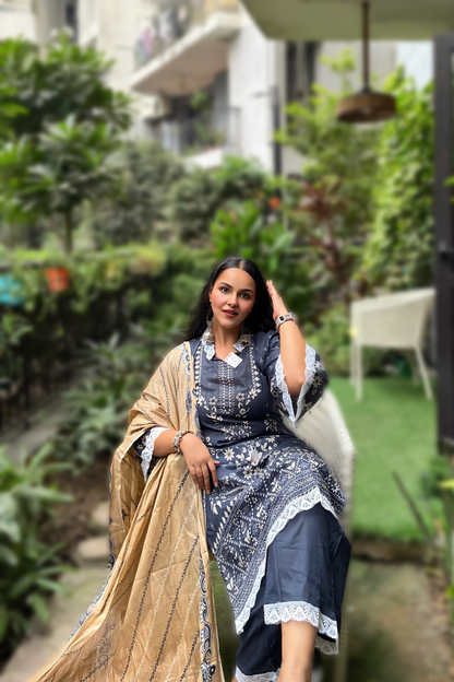 Amani Midnight Bloom | Lawn Cotton Pakistani Suit Set